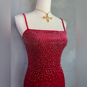 Vintage Red Velvet Maxi Dress Slip 90s
Y2K Prom Party Glitter Slit Stretch